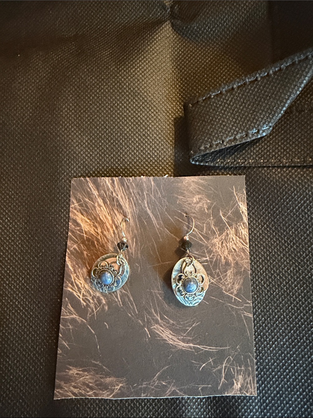 Silver-Tone Filigree Drop Earrings with Blue Accent
